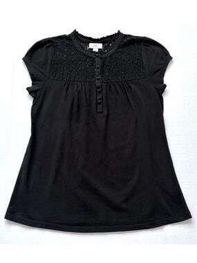 LOFT Short Sleeve Lace Trim Top